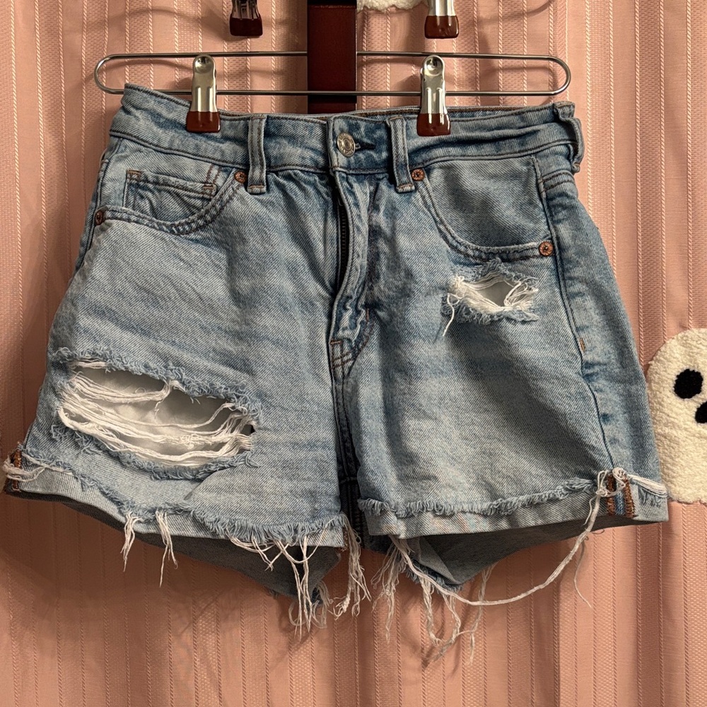 American Eagle Outfitters Light Blue Distressed Jean Shorts